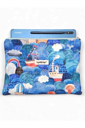 Denizde Gemi Desenli Tablet Çantası, 10-12 Inç Uyumlu Pofuduk Ipad Çantası