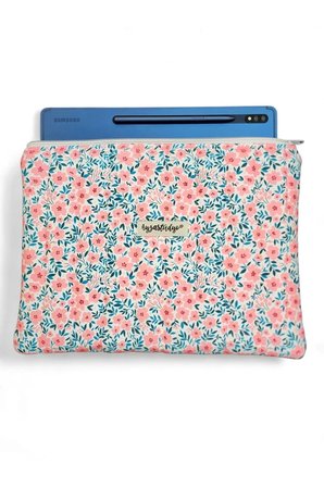 Şirin Pembe Çiçekler Desenli Tablet Çantası, 10-12 inç Uyumlu Pofuduk iPad Çantası