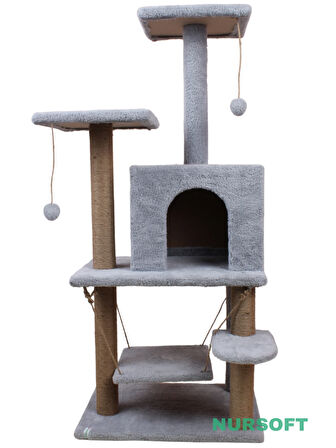 B-07 Hamaklı Yuvalı Lüx Kedi Tırmalama Evi Gri