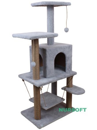 B-07 Hamaklı Yuvalı Lüx Kedi Tırmalama Evi Gri