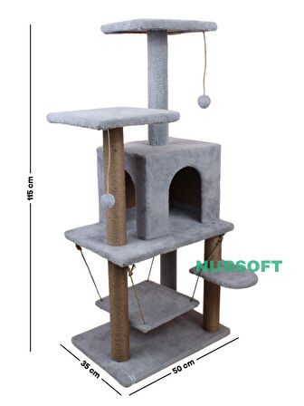 B-07 Hamaklı Yuvalı Lüx Kedi Tırmalama Evi Gri