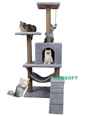 B-07 Hamaklı Yuvalı Lüx Kedi Tırmalama Evi Gri