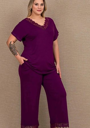 LadyMürdüm Büyük Beden Pijama Takımı Alt Üst B-620