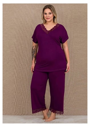 LadyMürdüm Büyük Beden Pijama Takımı Alt Üst B-620