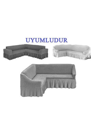 Bürümcük kumaş, etekli L köşe koltuk örtüsü. 1 adet esnek, lastikli, süngerli L koltuk kılıfı