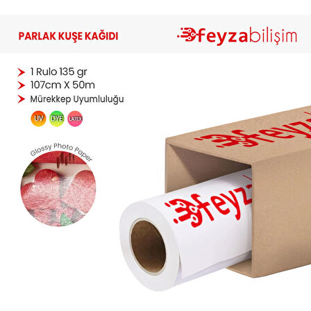 Feyza Bilişim® Parlak Kuşe Fotoğraf Kağıdı 135 gr (DYE) 107cm x 50mt (1 Rulo)