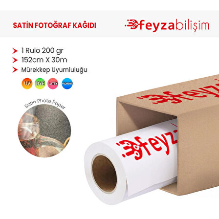 Feyza Bilişim® Microporous (Satin) Yarı Mat Fotoğraf Kağıdı Waterprof 200gr 152cm x30mt (1 Rulo)