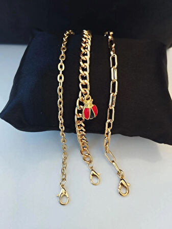 ZİNCİR DETAYLI UĞUR BÖCEKLİ ÇOKLU BİLEKLİK