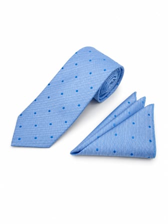 Brianze 8 Cm Mavi Puantiye Desenli Kravat Mendil Set