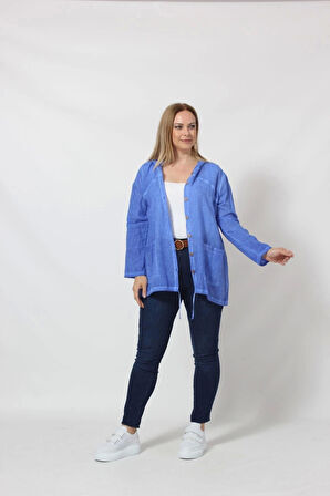 B027M Cebi Pullu Kapüşonlu Gömlek Mavi