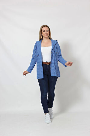 B029M Kapüşonlu Delikli Mevsimlik Ceket Mavi