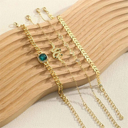 ZİRKON TAŞLI YILAN FİGÜRLÜ BUĞDAY ÇOKLU BİLEKLİK