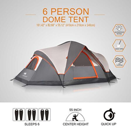 MobiHome DomeHike 6 Kişilik Otomatik Çadır-GRİ