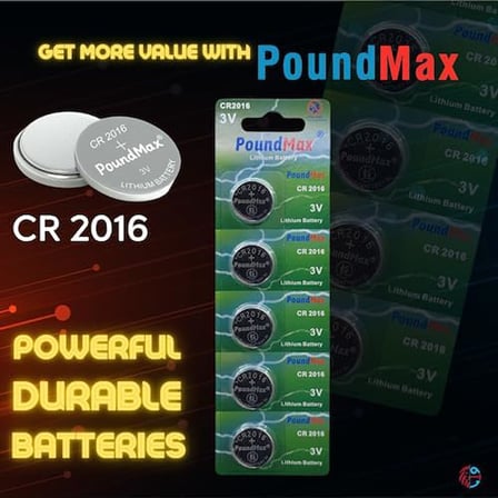 PoundMax Lityum CR2016 düğme hücreli pil, 3 V | 1 x Blister 5 Adet