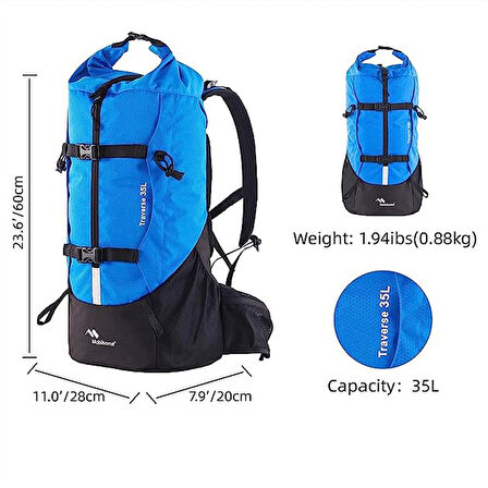 Mobihome Hiking 35 Litre Unisex Mavi Outdoor/Kamp Sırt Çantası - MBHK004