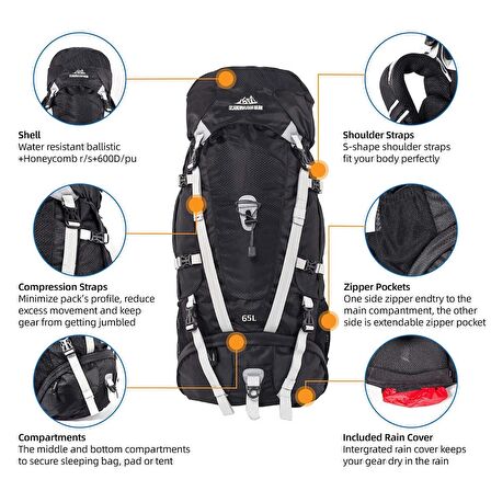 Quickup Hiking 65 lt Su Geçirmez Outdoor Sırt Çantası Gri