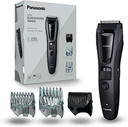 Panasonic ER-GB62-H503 erkekler için sakal, saç ve vücut kesme makinesi, taşınabilir, kablosuz, su geçirmez düzeltici, 39 uzunluk ayarı, 3 başlık, kablosuz ve kablolu çalışma, mat gri