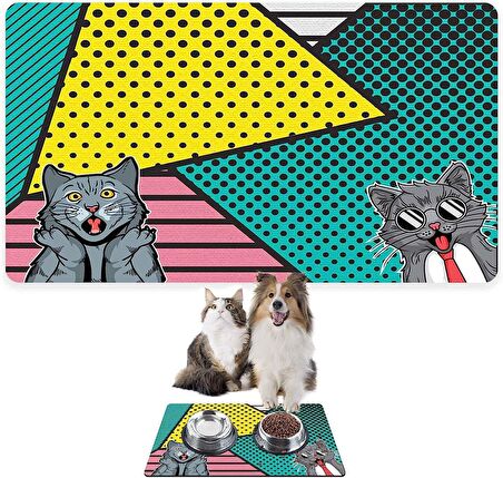 Monnhein Mama ve Su Evcil Hayvan Beslenme Matı, Kolay Temizlenen Emici Su Geçirmez Kumaş, Küçük Orta Boy ve Büyük Kedi ve Köpekler için Dayanıklı Köpek Kedi Paspas (50x35, Popart)