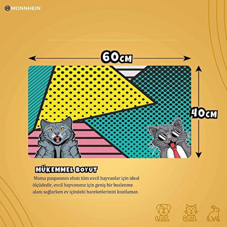 Monnhein Mama ve Su Evcil Hayvan Beslenme Matı, Kolay Temizlenen Emici Su Geçirmez Kumaş, Küçük Orta Boy ve Büyük Kedi ve Köpekler için Dayanıklı Köpek Kedi Paspas (40x60, Popart)