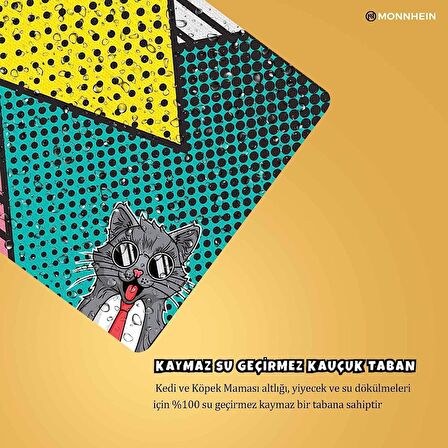 Monnhein Mama ve Su Evcil Hayvan Beslenme Matı, Kolay Temizlenen Emici Su Geçirmez Kumaş, Küçük Orta Boy ve Büyük Kedi ve Köpekler için Dayanıklı Köpek Kedi Paspas (40x60, Popart)