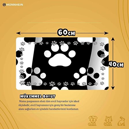 Monnhein Mama ve Su Evcil Hayvan Beslenme Matı, Kolay Temizlenen Emici Su Geçirmez Kumaş, Küçük Orta Boy ve Büyük Kedi ve Köpekler için Dayanıklı Köpek Kedi Paspas (40x60, Black and White)