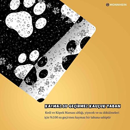 Monnhein Mama ve Su Evcil Hayvan Beslenme Matı, Kolay Temizlenen Emici Su Geçirmez Kumaş, Küçük Orta Boy ve Büyük Kedi ve Köpekler için Dayanıklı Köpek Kedi Paspas (40x60, Black and White)