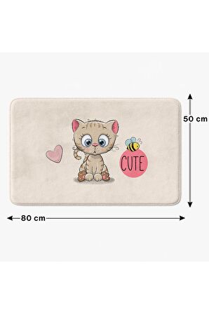 Sevimli Tasarımlı Mikrofiber 2'li Takım Banyo Paspası, Kaymaz Taban, Makinede Yıkanabilir (40x60_50x80)