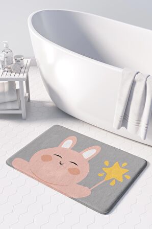 Sevimli Tasarımlı Mikrofiber Banyo Paspası, Kaymaz Taban, Makinede Yıkanabilir (50x80)