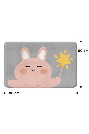 Sevimli Tasarımlı Mikrofiber Banyo Paspası, Kaymaz Taban, Makinede Yıkanabilir (50x80)