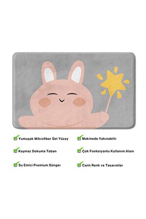 Sevimli Tasarımlı Mikrofiber Banyo Paspası, Kaymaz Taban, Makinede Yıkanabilir (50x80)