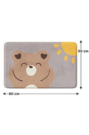 Sevimli Tasarımlı Mikrofiber Banyo Paspası, Kaymaz Taban, Makinede Yıkanabilir (50x80)