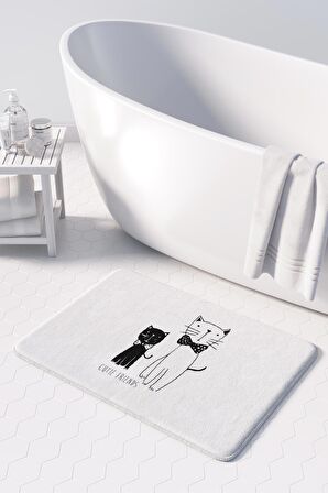 Sevimli Tasarımlı Mikrofiber Banyo Paspası, Kaymaz Taban, Makinede Yıkanabilir (50x80)