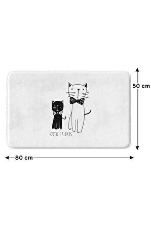 Sevimli Tasarımlı Mikrofiber Banyo Paspası, Kaymaz Taban, Makinede Yıkanabilir (50x80)