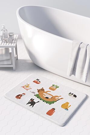 Sevimli Tasarımlı Mikrofiber 2'li Takım Banyo Paspası, Kaymaz Taban, Makinede Yıkanabilir (40x60_50x80)