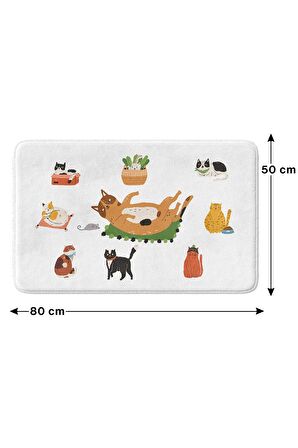 Sevimli Tasarımlı Mikrofiber 2'li Takım Banyo Paspası, Kaymaz Taban, Makinede Yıkanabilir (40x60_50x80)