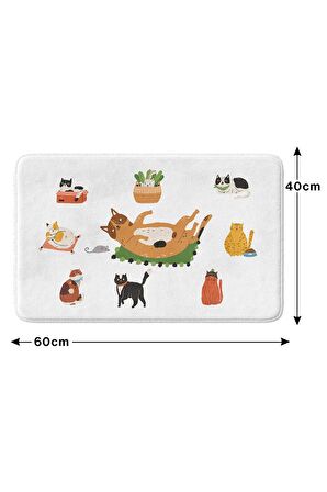 Sevimli Tasarımlı Mikrofiber 2'li Takım Banyo Paspası, Kaymaz Taban, Makinede Yıkanabilir (40x60_50x80)