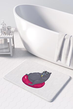 Sevimli Tasarımlı Mikrofiber Banyo Paspası, Kaymaz Taban, Makinede Yıkanabilir (50x80)