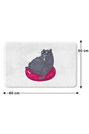 Sevimli Tasarımlı Mikrofiber Banyo Paspası, Kaymaz Taban, Makinede Yıkanabilir (50x80)