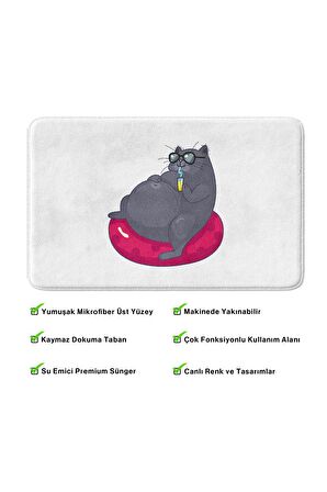 Sevimli Tasarımlı Mikrofiber Banyo Paspası, Kaymaz Taban, Makinede Yıkanabilir (50x80)