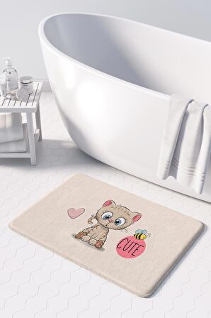 Sevimli Tasarımlı Mikrofiber Banyo Paspası, Kaymaz Taban, Makinede Yıkanabilir (40X60)
