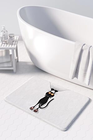Sevimli Tasarımlı Mikrofiber Banyo Paspası, Kaymaz Taban, Makinede Yıkanabilir (50x80)