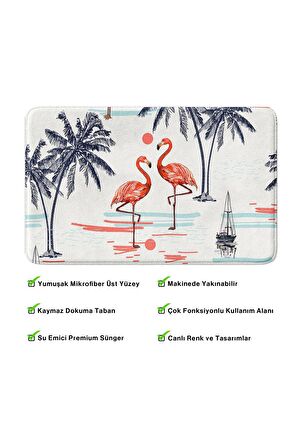 Sevimli Tasarımlı Mikrofiber Banyo Paspası, Kaymaz Taban, Makinede Yıkanabilir (50x80)