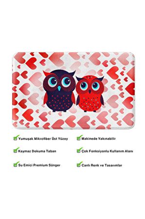 Sevimli Tasarımlı Mikrofiber Banyo Paspası, Kaymaz Taban, Makinede Yıkanabilir (50x80)