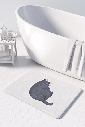 Sevimli Tasarımlı Mikrofiber Banyo Paspası, Kaymaz Taban, Makinede Yıkanabilir (50x80)