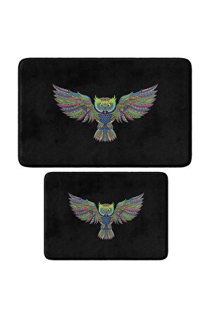 Sevimli Tasarımlı Mikrofiber 2'li Takım Banyo Paspası, Kaymaz Taban, Makinede Yıkanabilir (40x60_50x80)