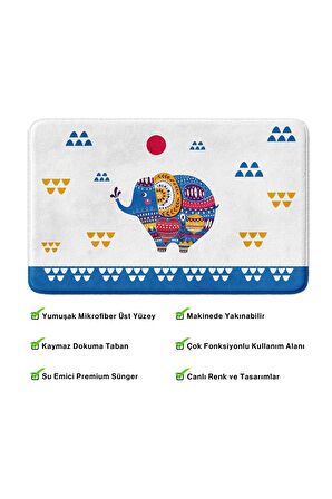 Sevimli Tasarımlı Mikrofiber Banyo Paspası, Kaymaz Taban, Makinede Yıkanabilir (50x80)