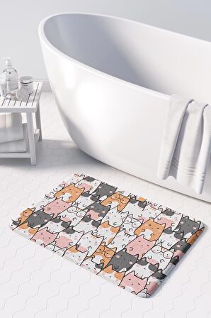 Sevimli Tasarımlı Mikrofiber Banyo Paspası, Kaymaz Taban, Makinede Yıkanabilir (50x80)