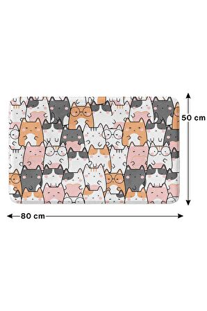 Sevimli Tasarımlı Mikrofiber Banyo Paspası, Kaymaz Taban, Makinede Yıkanabilir (50x80)