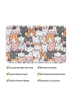 Sevimli Tasarımlı Mikrofiber Banyo Paspası, Kaymaz Taban, Makinede Yıkanabilir (50x80)