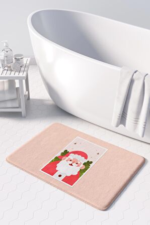 Sevimli Tasarımlı Yılbaşı Dekoru, Takım Banyo Paspası, Kaymaz Taban, Makinede Yıkanabilir, Yeni Yıl Paspası